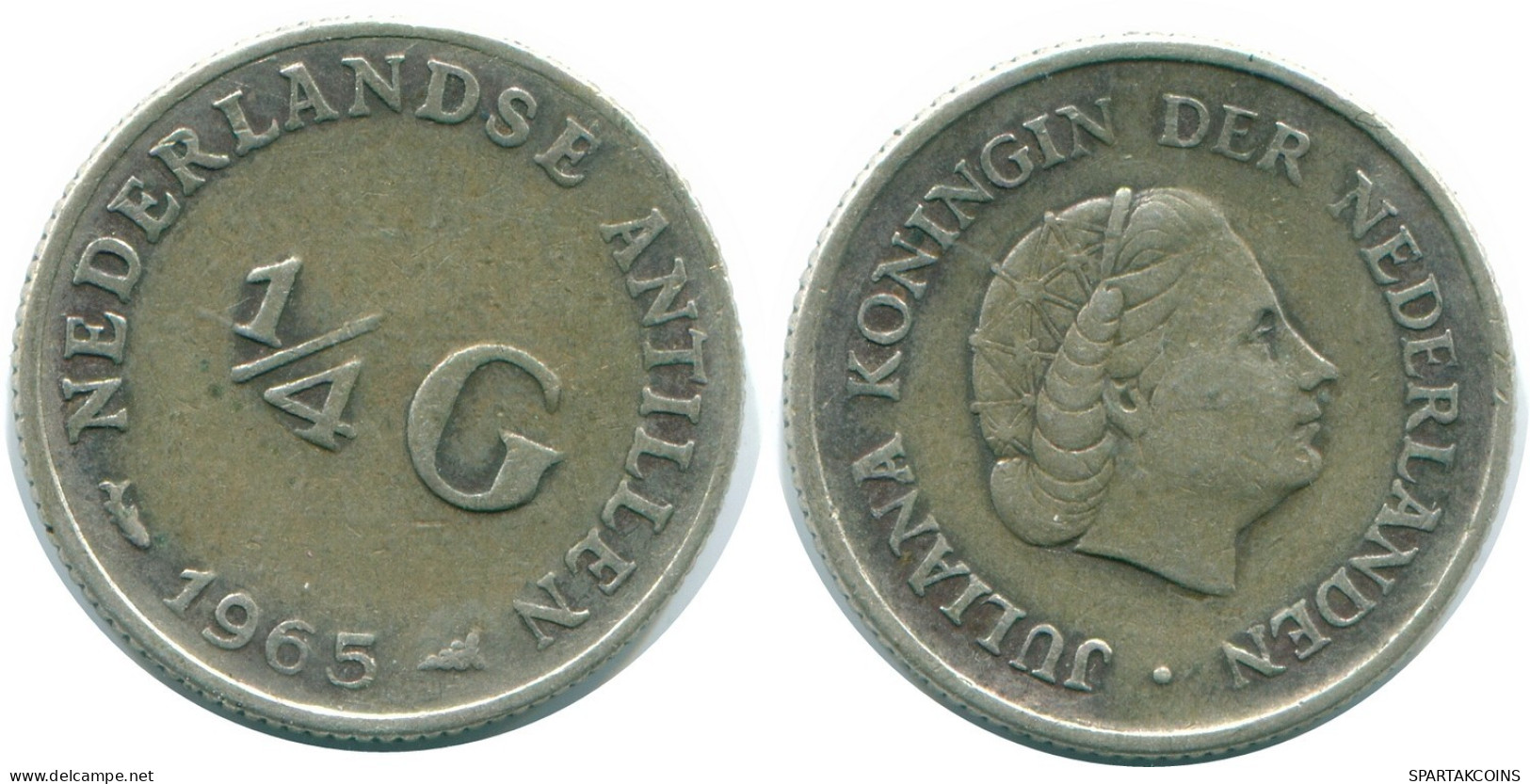 1/4 GULDEN 1965 NETHERLANDS ANTILLES SILVER Colonial Coin #NL11405.4.U.A - Antille Olandesi