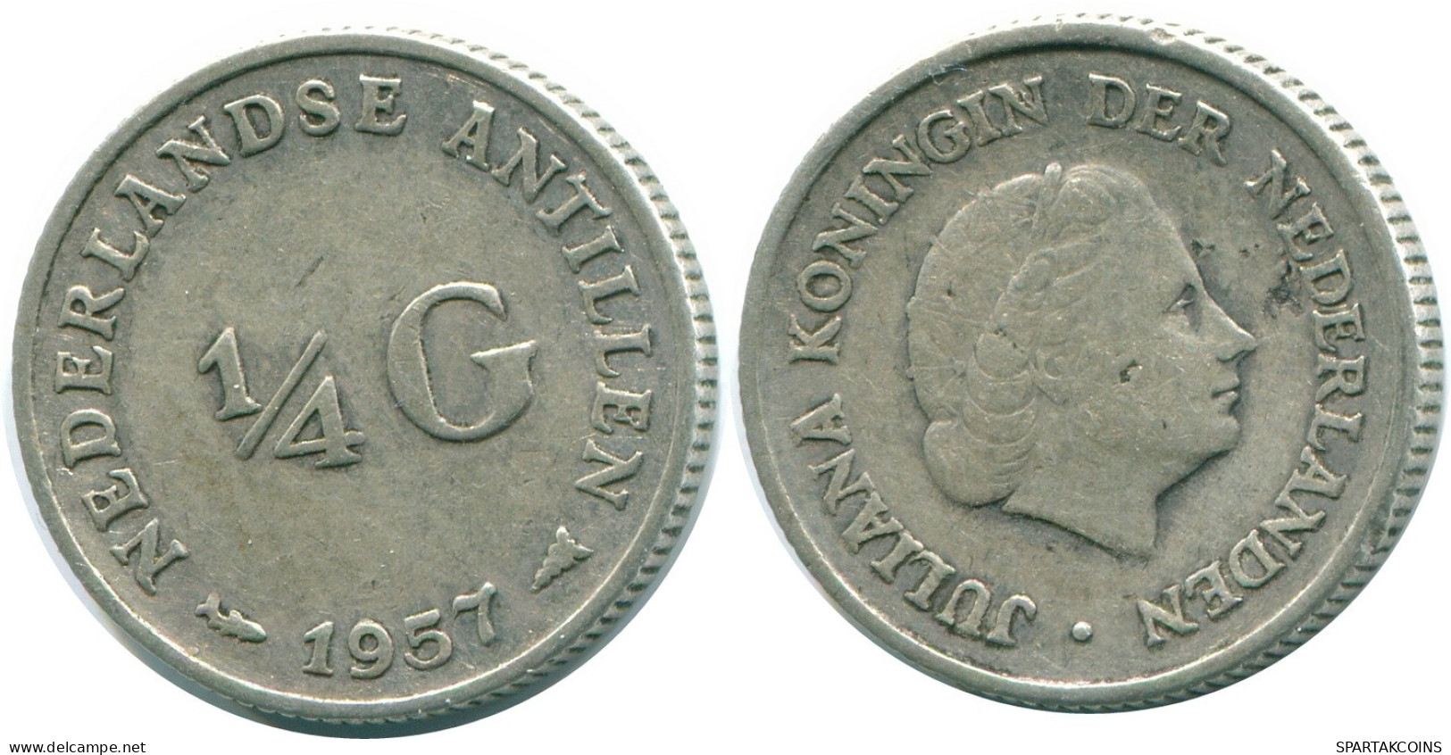 1/4 GULDEN 1957 NETHERLANDS ANTILLES SILVER Colonial Coin #NL10984.4.U.A - Antille Olandesi