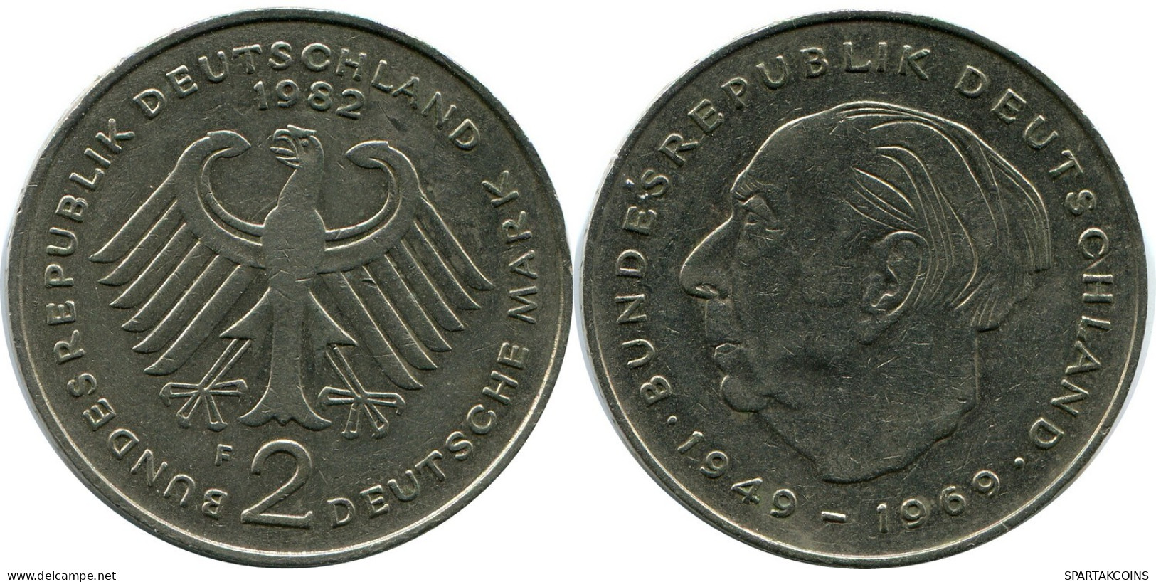 2 DM 1982 F T.HEUSS WEST & UNIFIED GERMANY Coin #AZ440.U.A - 2 Marcos