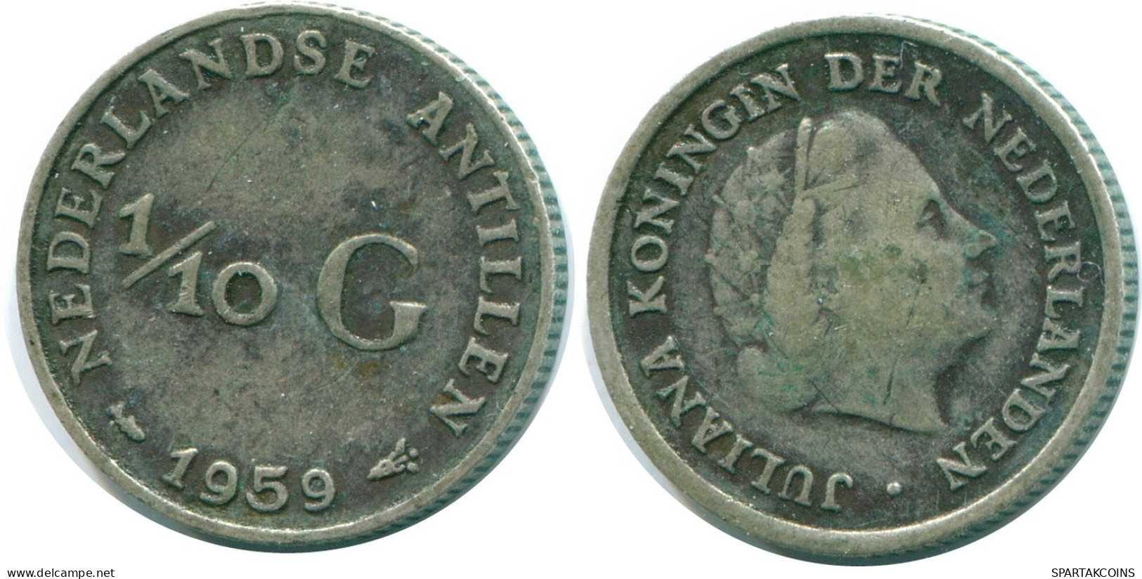 1/10 GULDEN 1959 NETHERLANDS ANTILLES SILVER Colonial Coin #NL12217.3.U.A - Niederländische Antillen