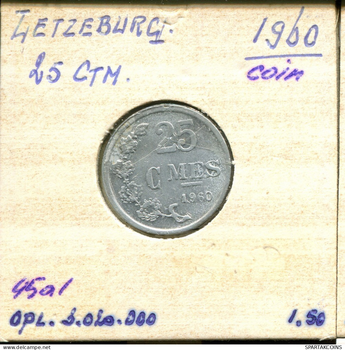 25 CENTIMES 1960 LUXEMBOURG Coin #AT191.U.A - Luxemburgo