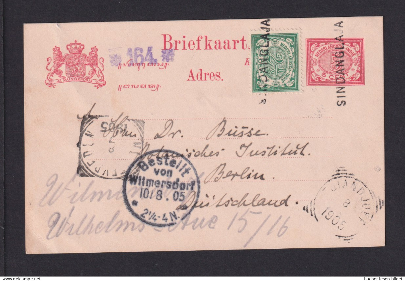 1905 - 5 C. Ganzsache Mit Zufrankatur - Stempel SINDANGLAJA Nach Berlin - Indie Olandesi