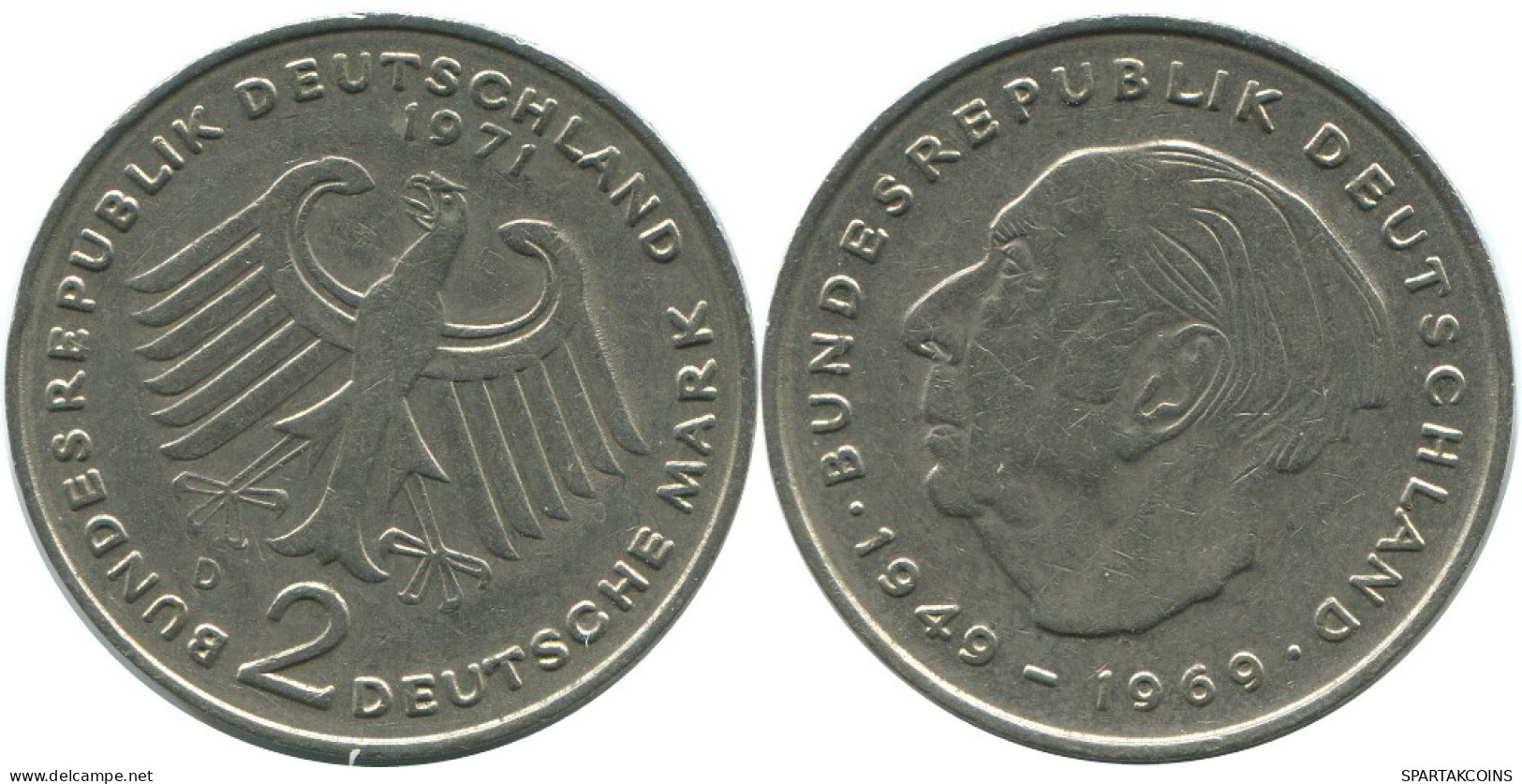 2 DM 1971 D T.HEUSS BRD ALEMANIA Moneda GERMANY #AG235.3.E.A - 2 Mark