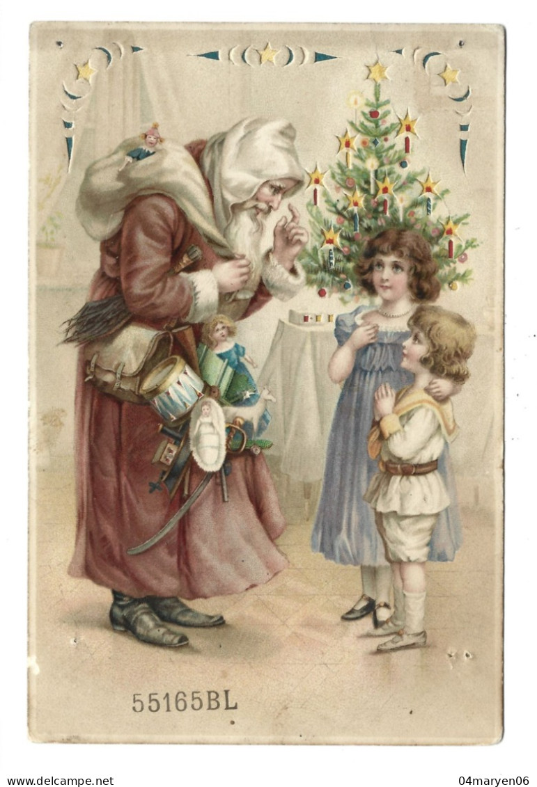 ***   HOLD  TO  LIGHT  CARD   ***  -  Kerstman En Kinderen  -    Zie / Voir / See Scan's - Contraluz