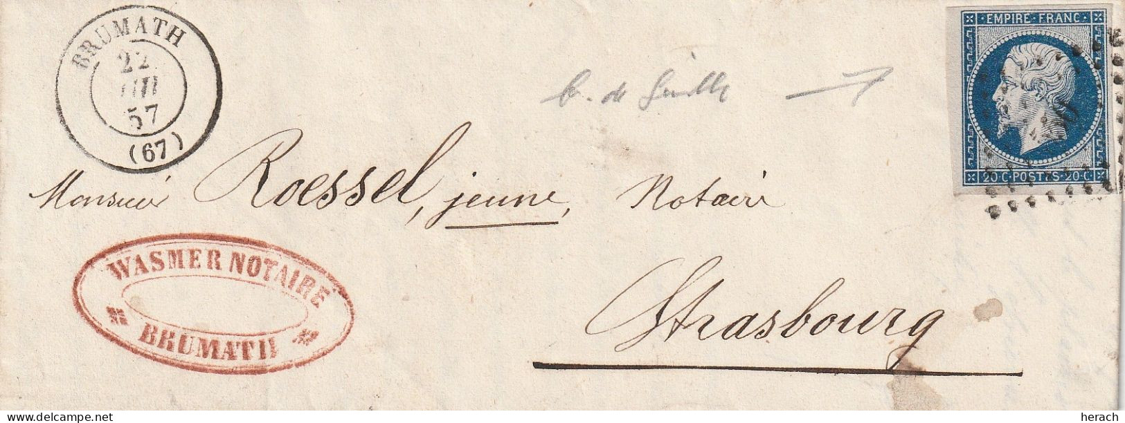 France Alsace Lettre  Brumath Timbre Bord De Feuille 1857 - Storia Postale