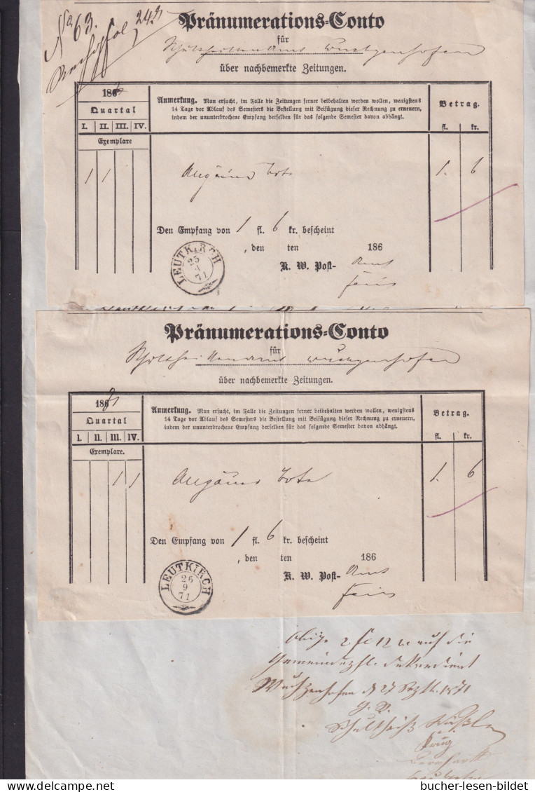 1871 - 2x Formular "Pränumerations-Conto" Mit Ortsstempel "Leutkirch" Auf Bogen - Altri & Non Classificati