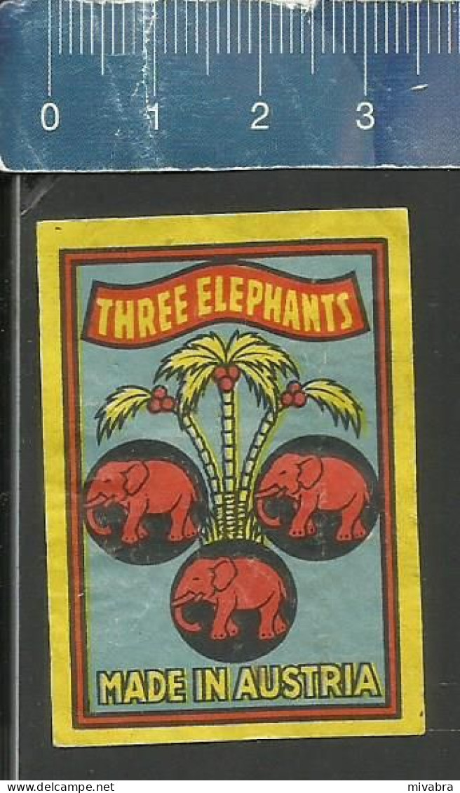 THREE ELEPHANTS  MADE IN AUSTRIA - OLD VINTAGE EXPORT MATCHBOX LABEL - Matchbox Labels
