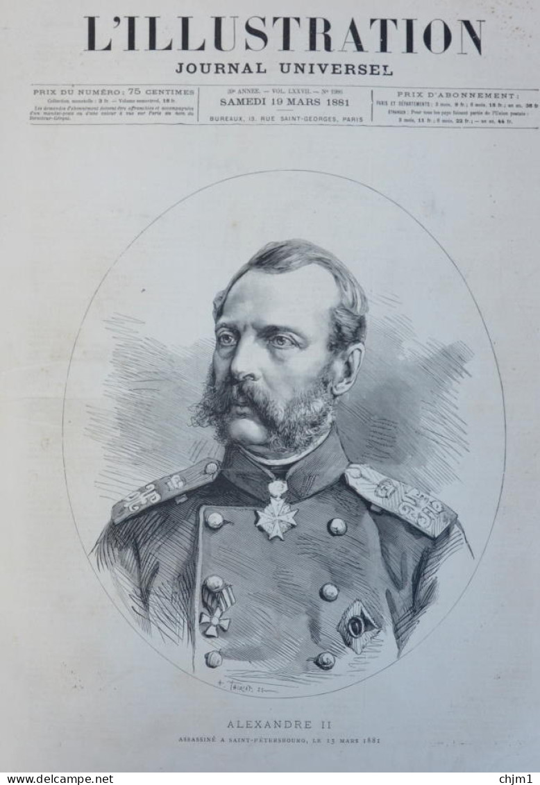 Alexandre II, Assassiné à Saint-Pétersbourg - Page Originale 1881 - Historische Dokumente