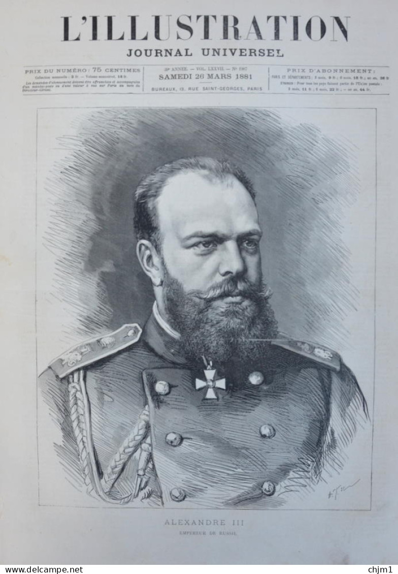 Alexandre III, Empereur De Russie - Russischer Kaiser - Page Originale 1881 - Historische Dokumente