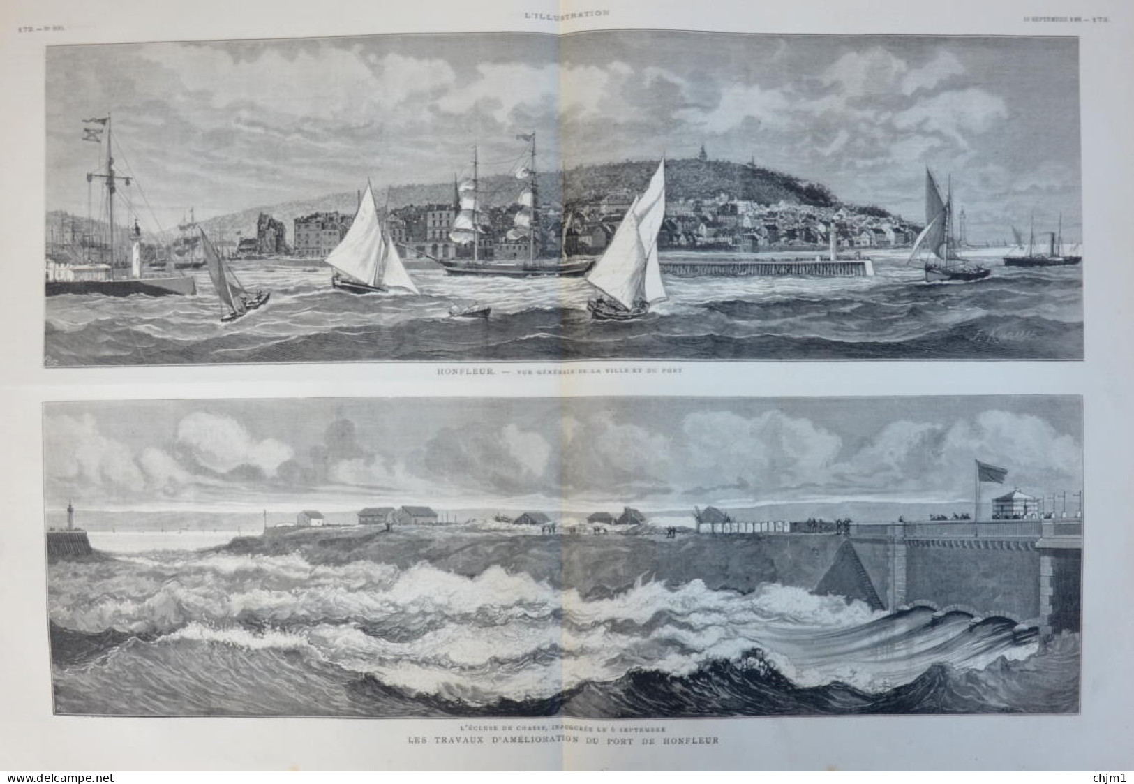 Honfleur - Les Traveaux D'amélioration U Port De Honfleur - Page Originale Double 1881 - Historische Dokumente