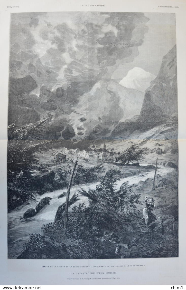 La Catastrophe D'Elm (Suisse) - éboulement Du Blattenberg - Page Originale Double 1881 - Historische Dokumente