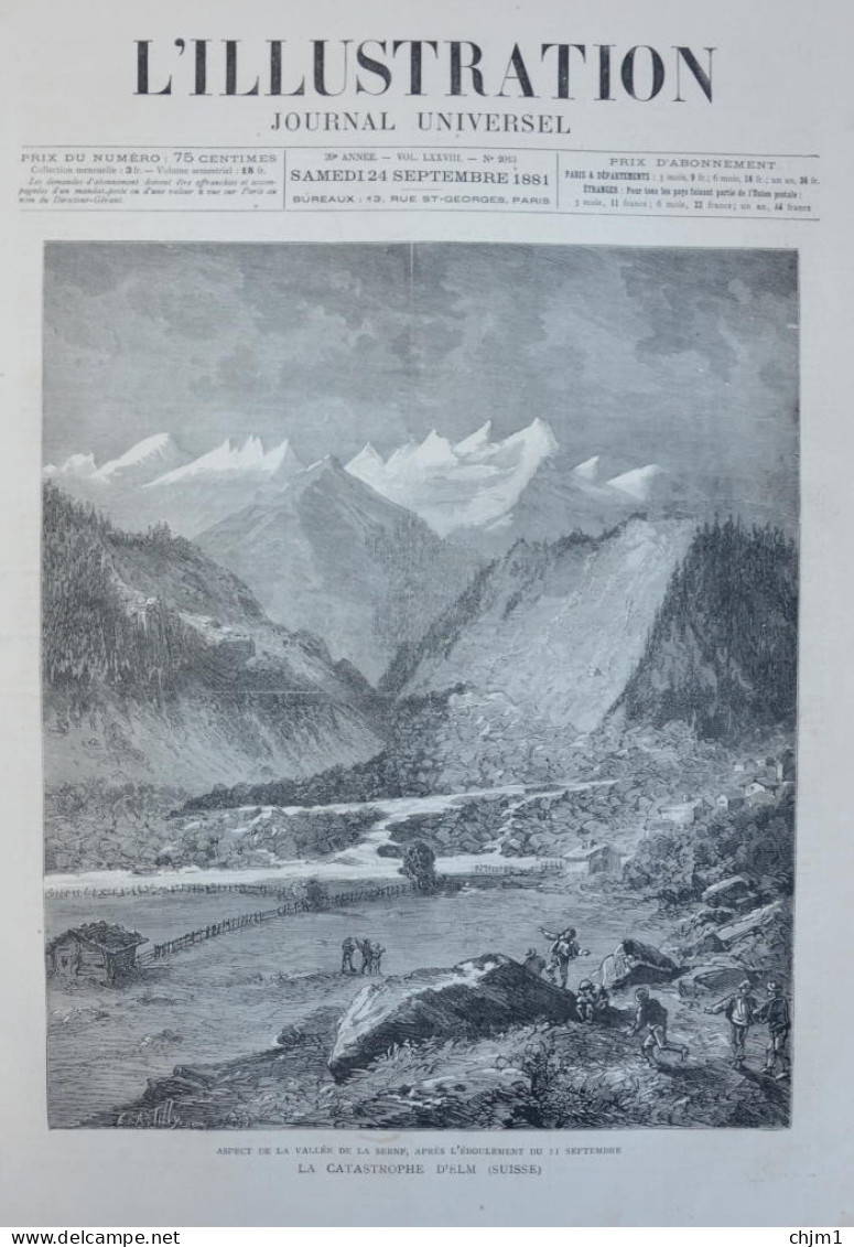 La Catastrophe D'Elm Après L'éboulement - Page Originale 1881 - Historische Dokumente