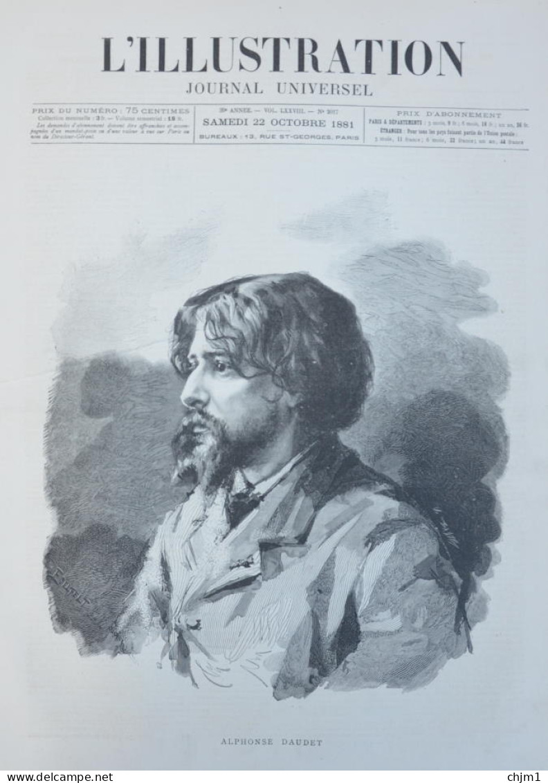 Alphonse Daudet - Page Originale 1881 - Historische Dokumente