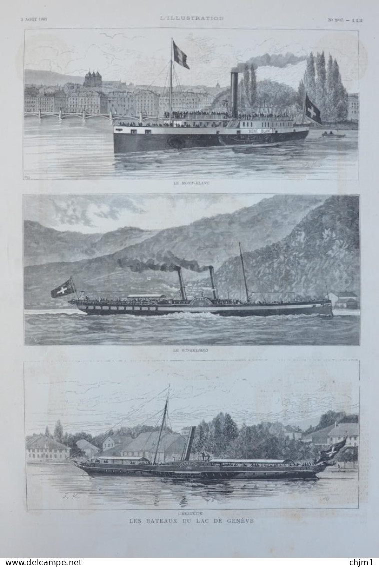 Les Bateaux Du Lac De Genève - Le Winkelried - L'Helvétie - Boote Des Genfer See - Page Originale 1881 - Historische Dokumente