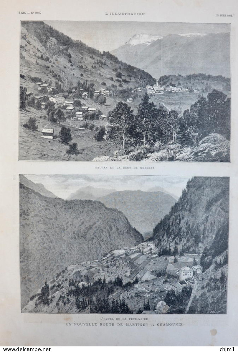 La Nouvelle Route De Martigny à Chamonix - Salvan Et La Dent De Morcles - Page Originale 1881 - Historische Dokumente