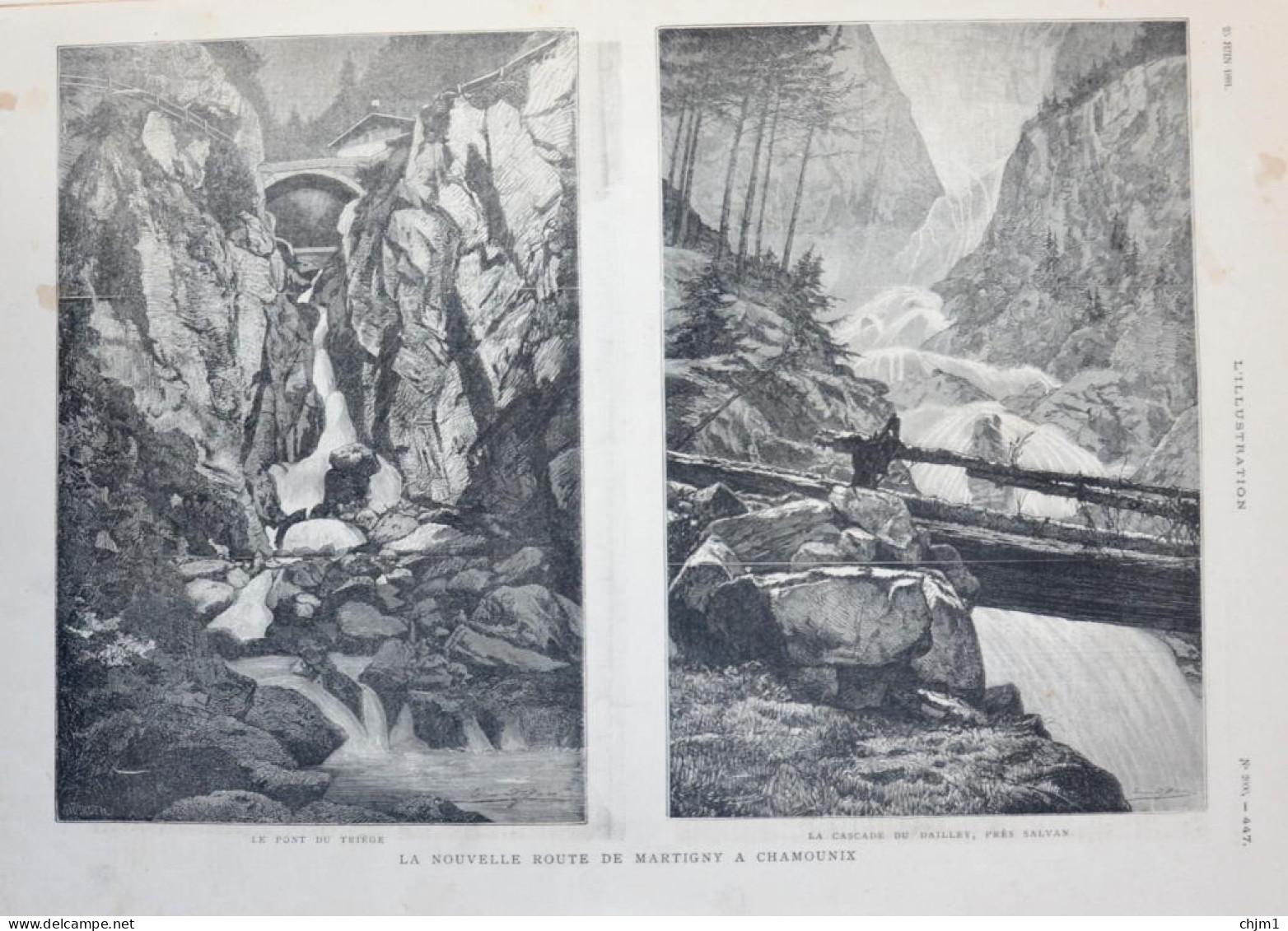 La Nouvelle Route De Martigny à Chamonix - LePont Du Triège - La Cascade Du Dailley - Page Originale 1881 - Historische Dokumente