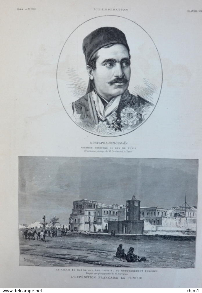 Mustapha-Ben-Ismain - Premier Ministre Du Bey De Tunis - Le Palais Du Bardo - Page Originale 1881 - Historische Dokumente