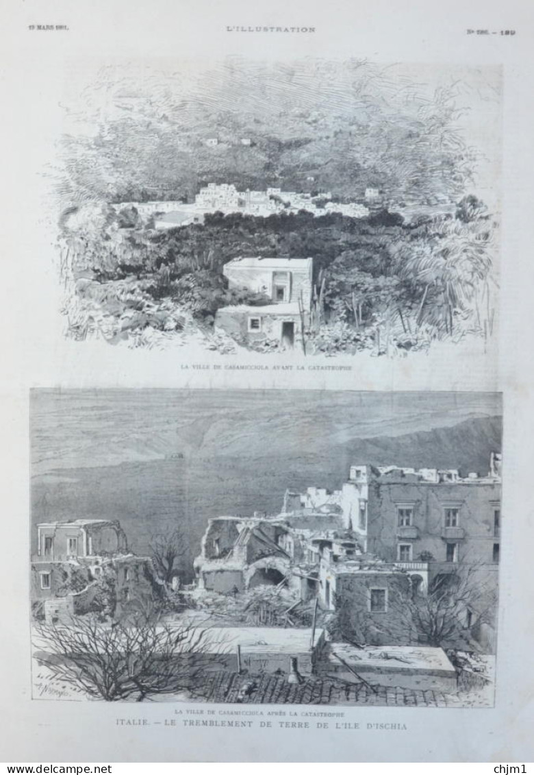 Le Tremblement De Terre De L'ile D'Ischia - La Ville De Casamicciola Après La Catastrophe - Page Originale 1881 - Historical Documents