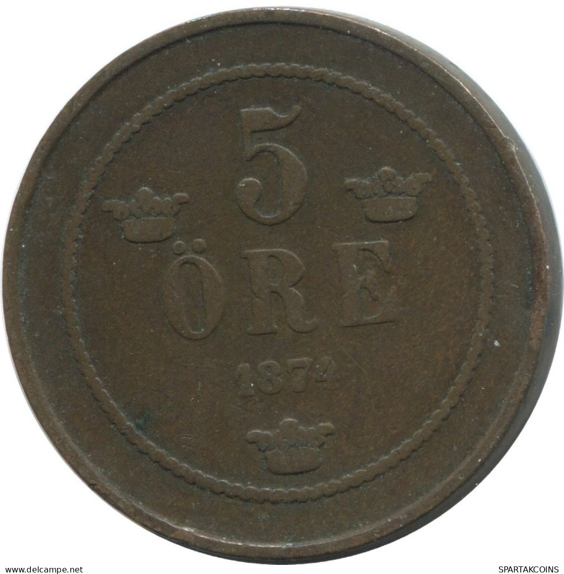 5 ORE 1874 SWEDEN Coin #AC571.2.U.A - Svezia
