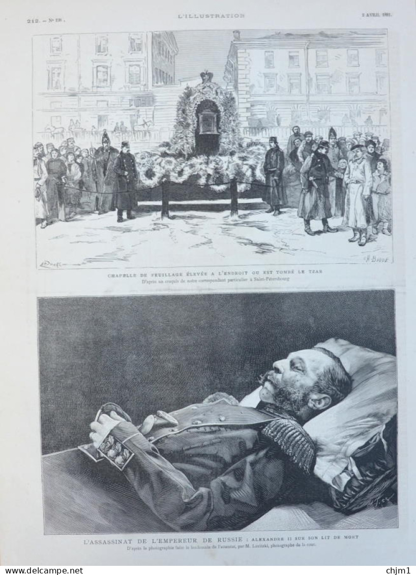 L'assassinat De L'émpereur De Russie - Alexandre II Sur Son Lit De Mort - Page Originale 1881 - Historical Documents