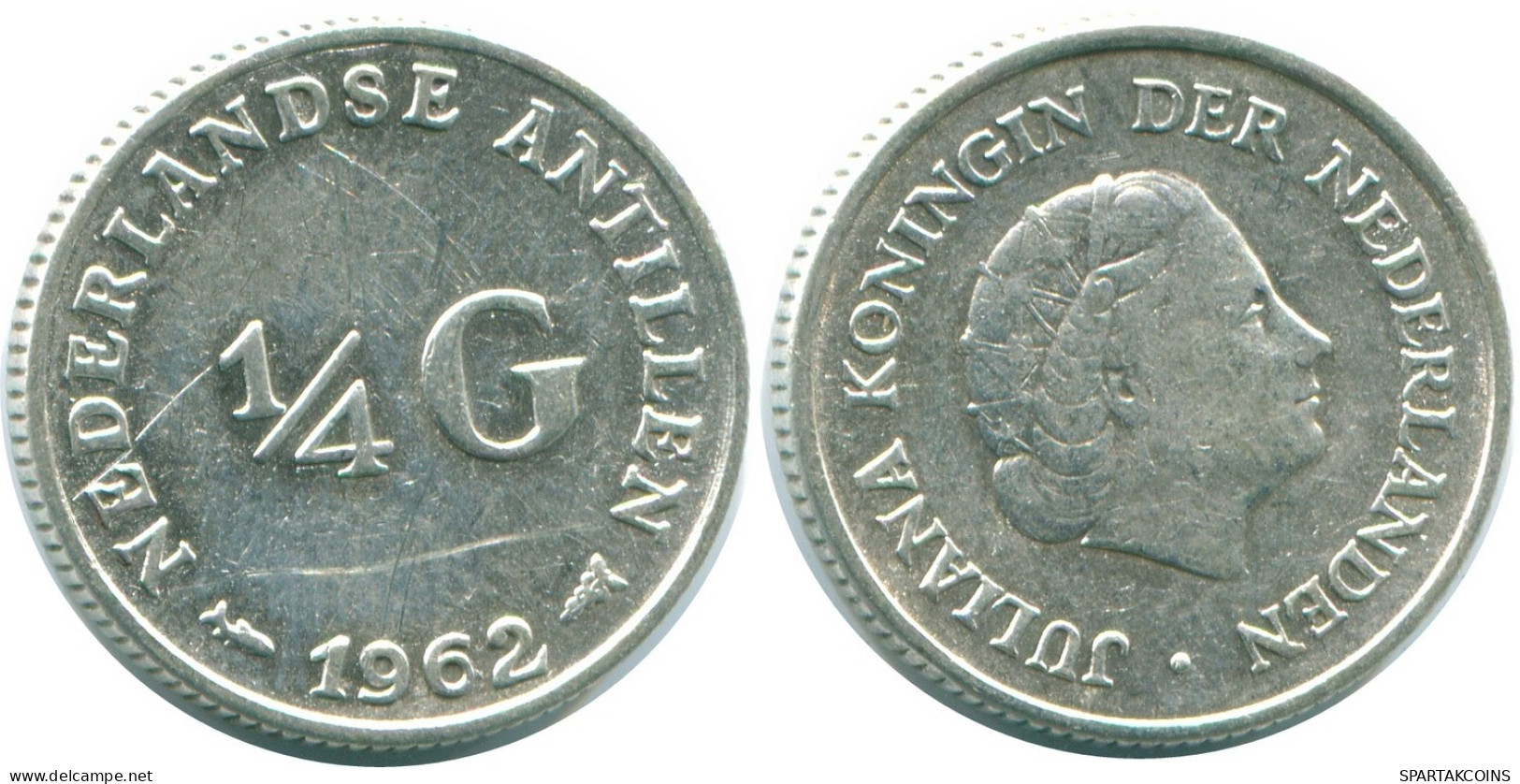 1/4 GULDEN 1962 ANTILLES NÉERLANDAISES ARGENT Colonial Pièce #NL11100.4.F.A - Antille Olandesi