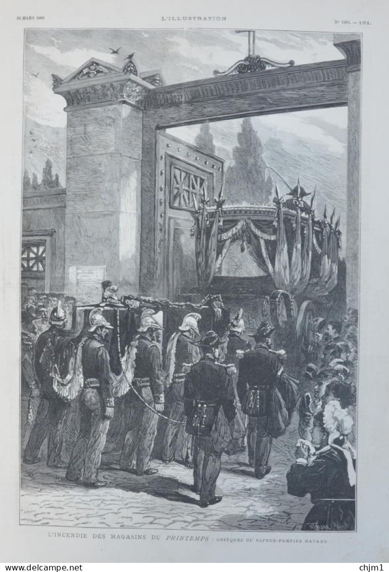 L'incendie Des Magasins Du Printemps - Obsèques Du Sapeur-pompier Havard - Page Originale 1881 - Historical Documents
