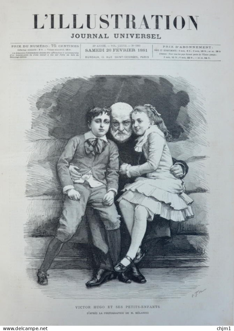 Victor Hugo Et Son Petits-enfants - Page Originale 1881 - Documents Historiques