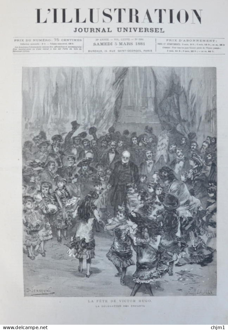 La Fête De Victor Hugo - La Délegation Des Enfants - Page Originale 1881 - Documents Historiques