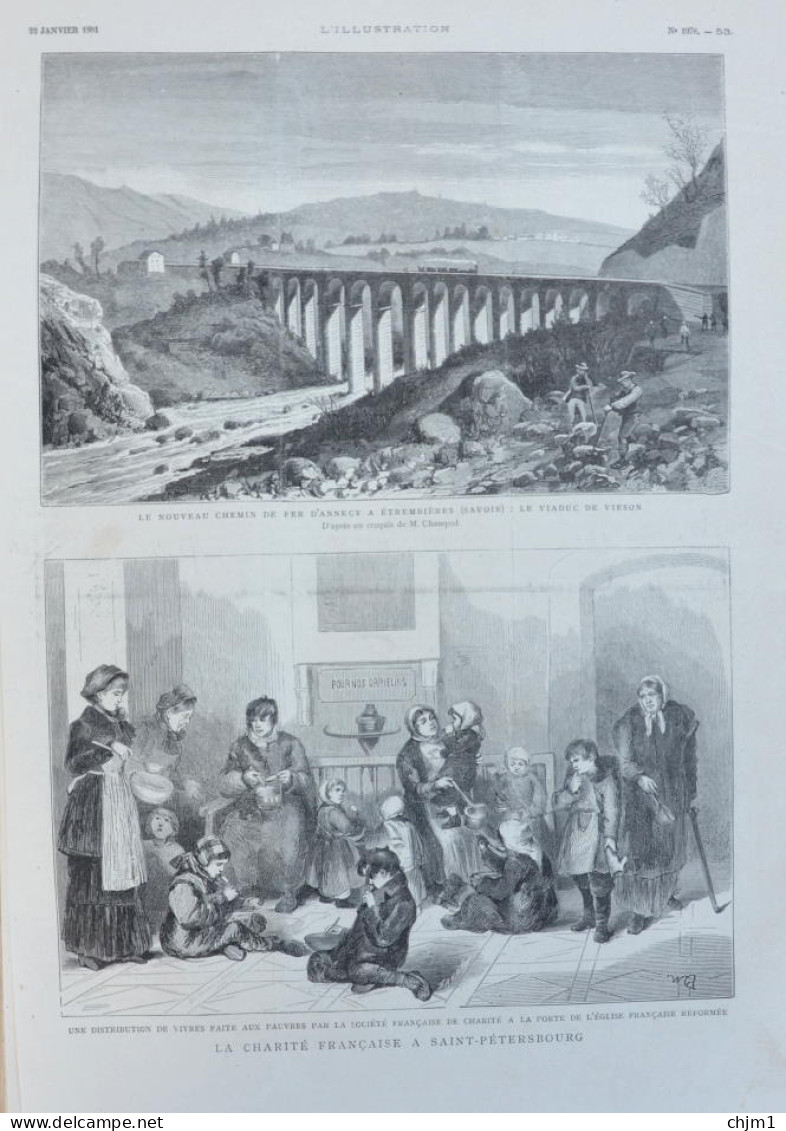 Le Nouveau Chemin De Fer D'Annecy à Étrembières - Le Viaduc De Vieson - Page Originale 1881 - Documents Historiques