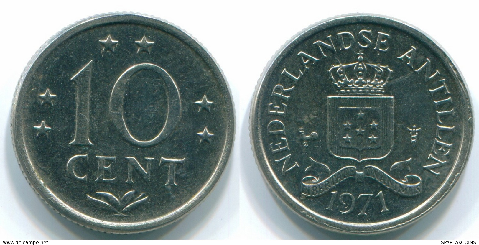 10 CENTS 1971 NETHERLANDS ANTILLES Nickel Colonial Coin #S13424.U.A - Nederlandse Antillen