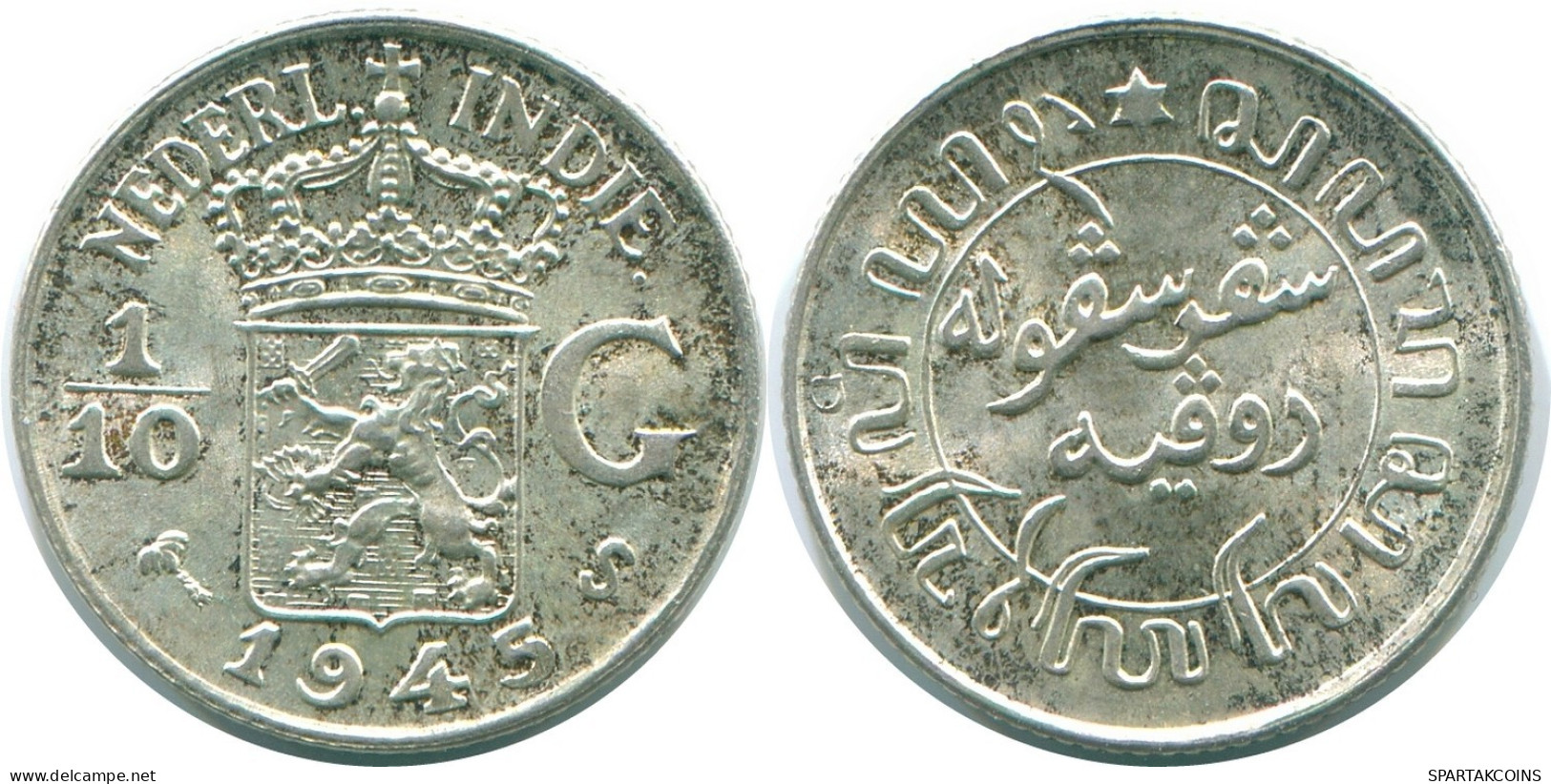 1/10 GULDEN 1945 S NETHERLANDS EAST INDIES SILVER Colonial Coin #NL14107.3.U.A - Nederlands-Indië