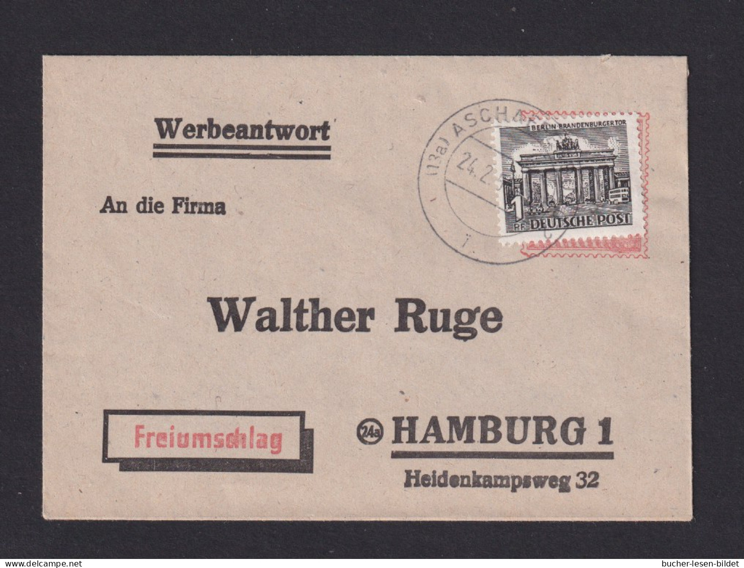 1 Pf. Berlin Auf Werbeantwort (Fehlporto Wurde Pauschal Eingezogen) Ab Aschaffenburg Nach Hamburg - Covers & Documents