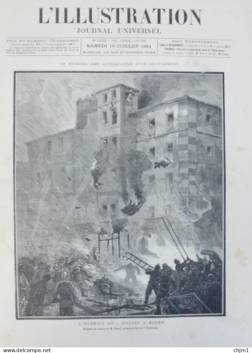 L'incendie Du 5 Juillet à Rouen - Page Originale 1881 - Historical Documents