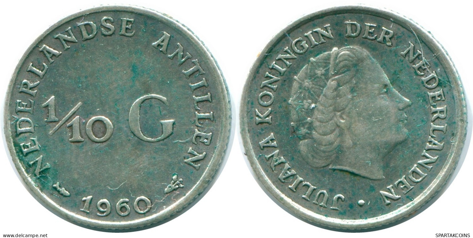 1/10 GULDEN 1960 NETHERLANDS ANTILLES SILVER Colonial Coin #NL12279.3.U.A - Antilles Néerlandaises