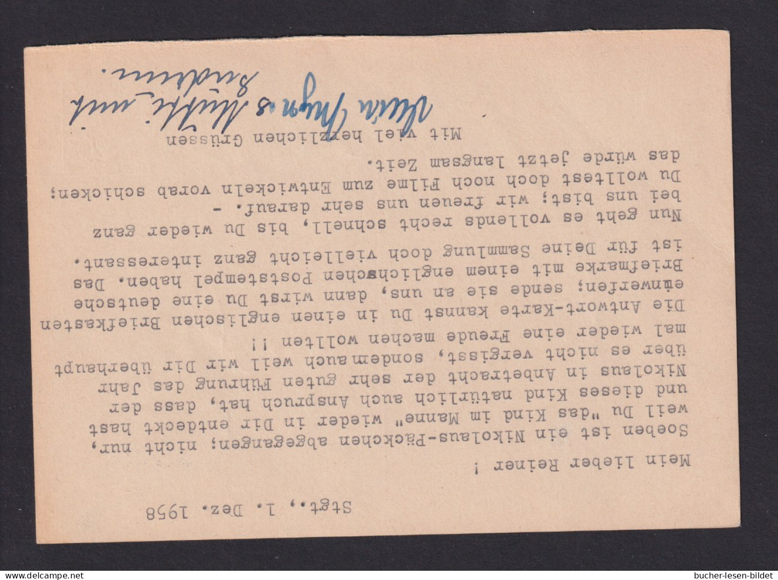 1958 - 20 Pf. Heuss Frage-Ganzsache (P 29F) Ab Stuttgart Nach England  - Postkarten - Gebraucht