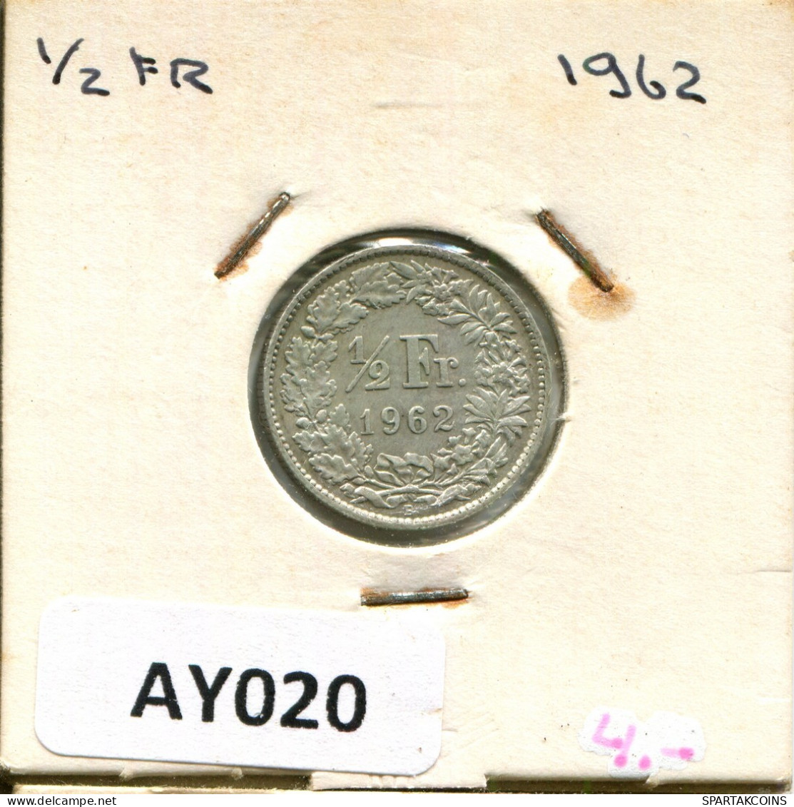 1/2 FRANC 1962 B SUIZA SWITZERLAND Moneda PLATA #AY020.3.E.A - Otros & Sin Clasificación