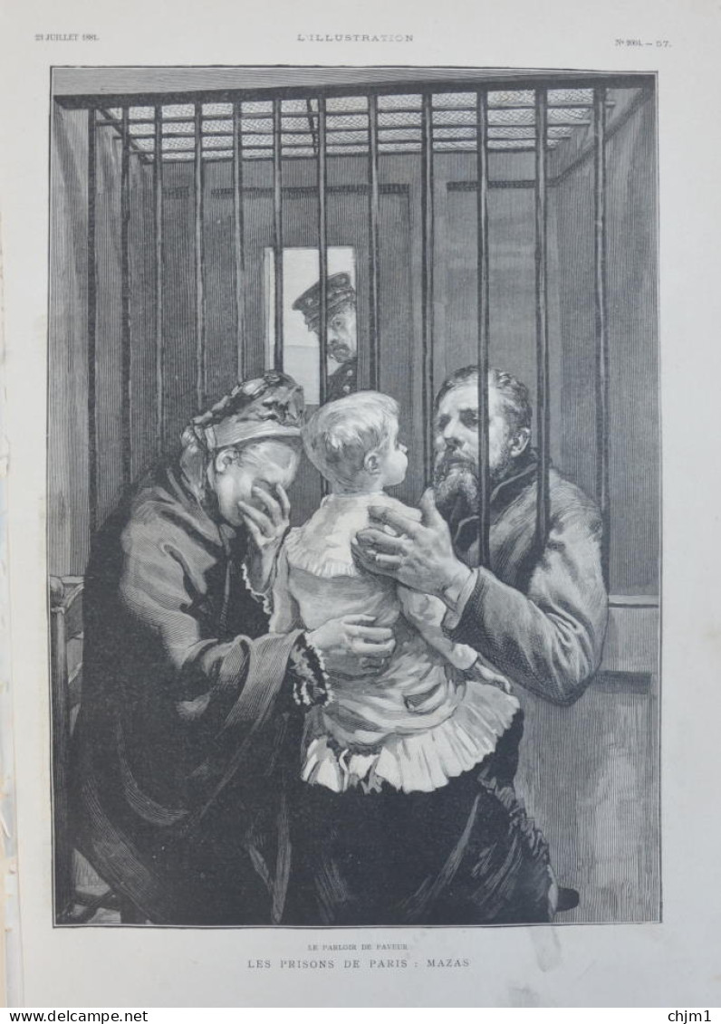 Les Prisons De Paris - Mazas - Le Parloir De Faveur - Page Originale 1881 - Documents Historiques