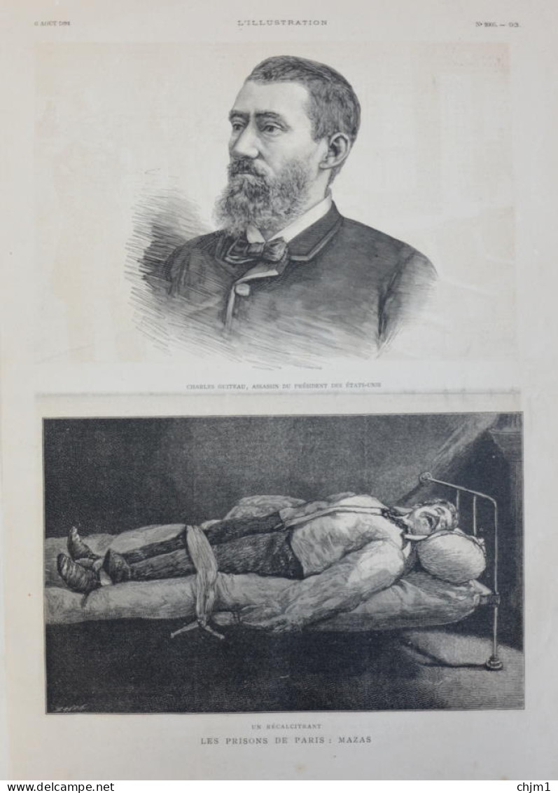 Les Prisons De Paris - Mazas - Un Récalcitrant - Ch. Guiteau, Assassin Du Président Des États-Unis - Page Originale 1881 - Historical Documents