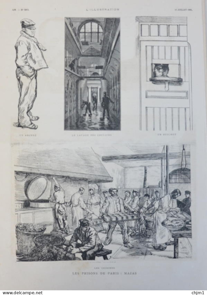 Les Prisons De Paris - Mazas - Les Cuisines - Le Lavage Des Couloirs - Page Originale 1881 - Documents Historiques