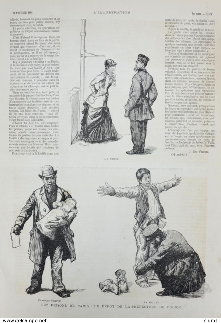 Les Prisons De Paris - Le Depot De La Préfecture De Police - L'enfant Trouvé - Page Originale 1881 - Documents Historiques