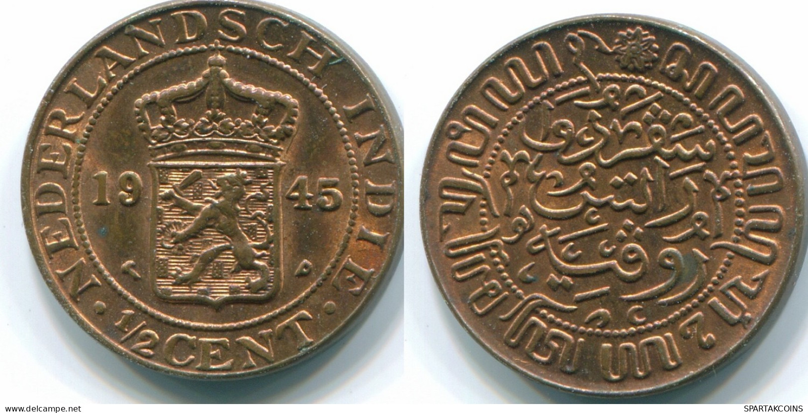 1/2 CENT 1945 NIEDERLANDE OSTINDIEN INDONESISCH Koloniale Münze #S13091.D.A - Indie Olandesi