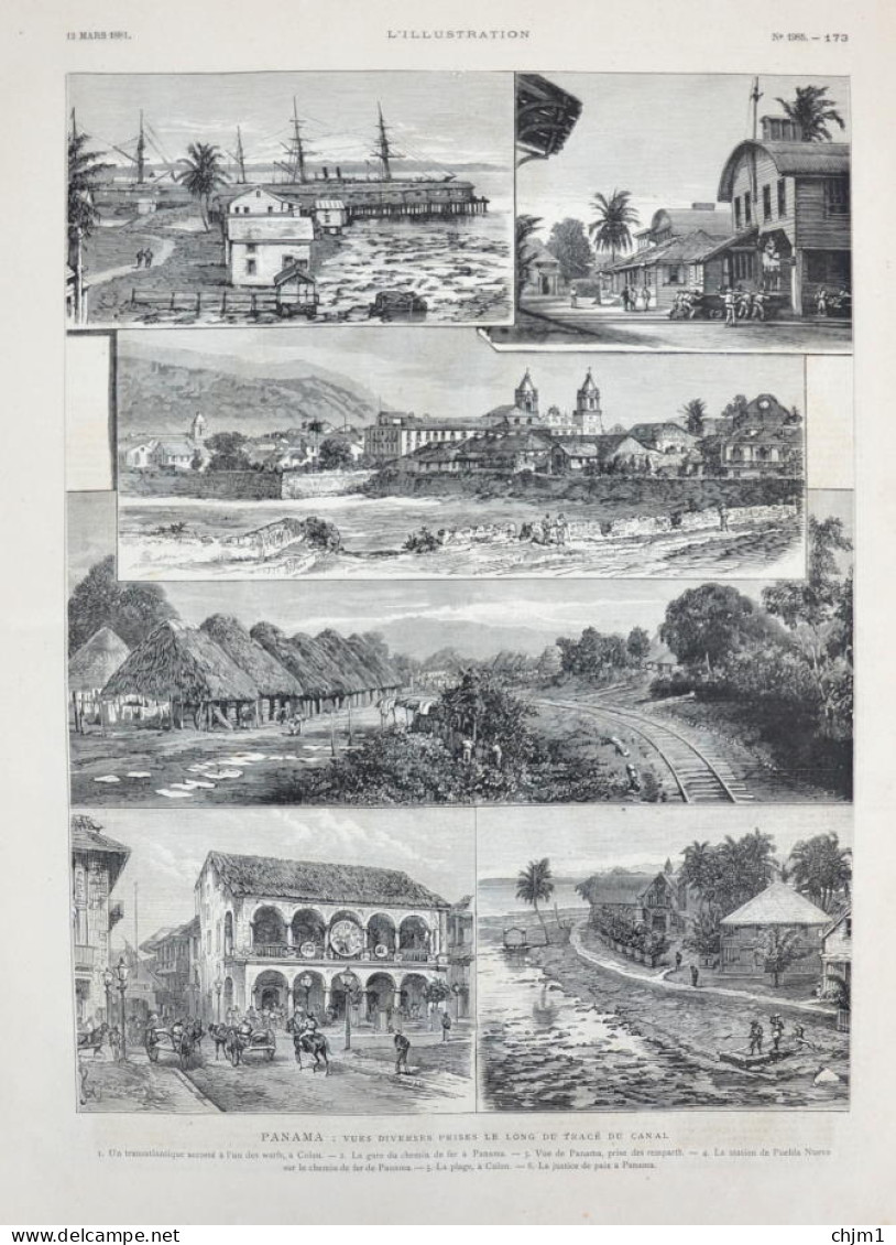 Panama - Vues Diverses Prises Le Long Du Tracé Du Canal - Page Originale 1881 - Historical Documents
