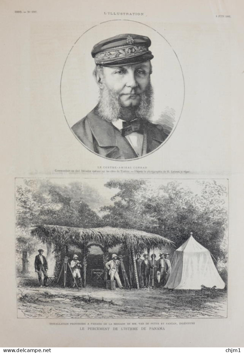 Le Percement De L'Isthme De Panama - Le Contre-amiral Conrad - Page Originale 1881 - Historical Documents