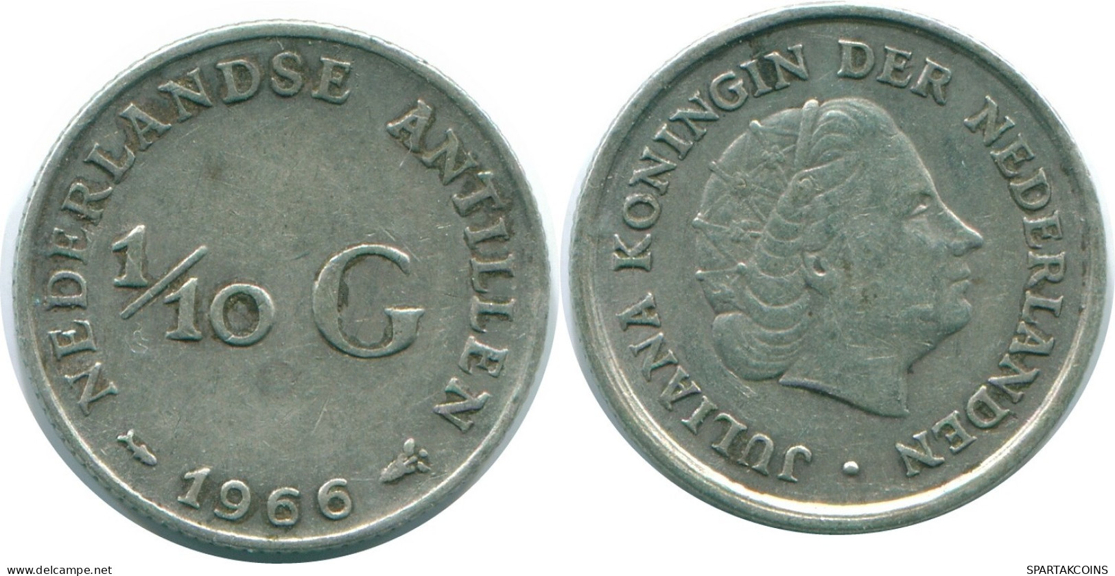 1/10 GULDEN 1966 NIEDERLÄNDISCHE ANTILLEN SILBER Koloniale Münze #NL12827.3.D.A - Antille Olandesi
