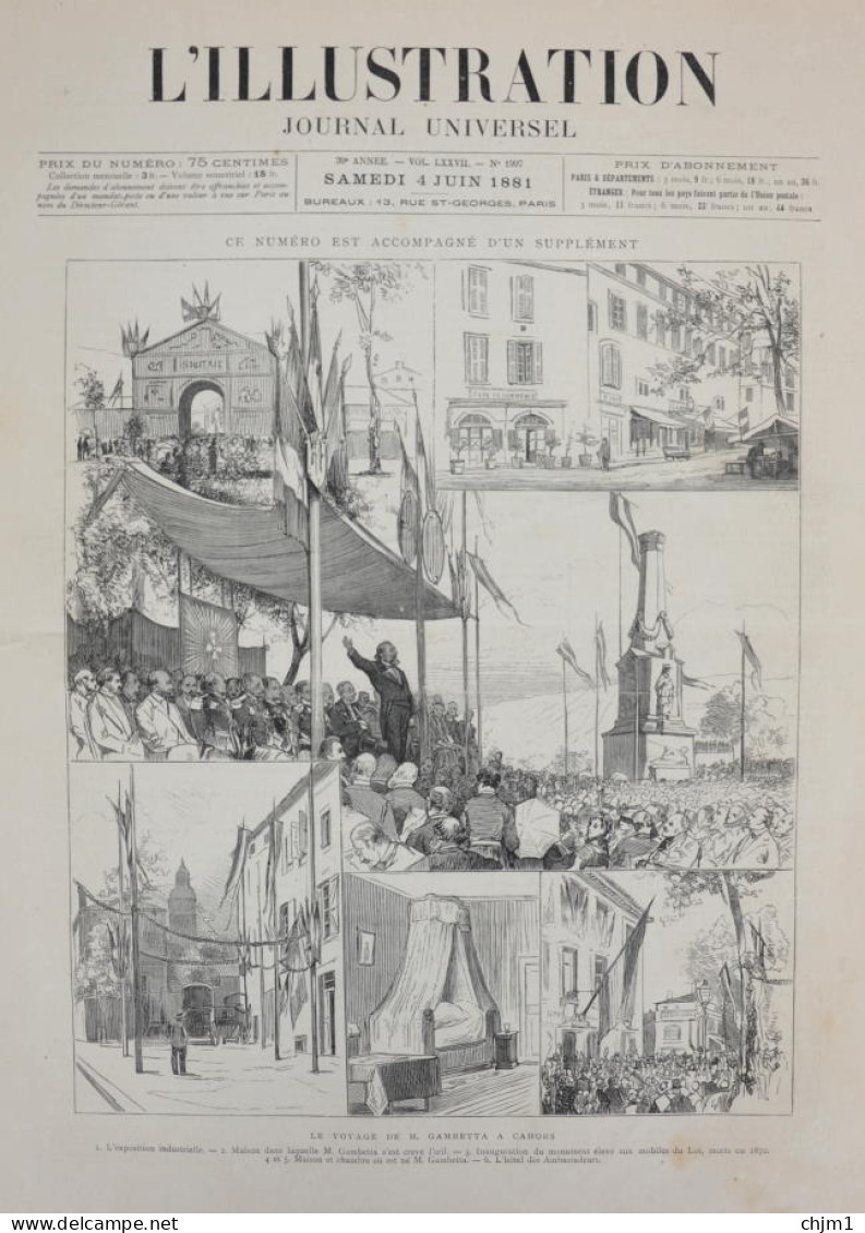 Le Voyage De M. Gambetta à Cahors - Maison Et Chambre Ou Est Né M. Gambetta - Page Originale 1881 - Historical Documents