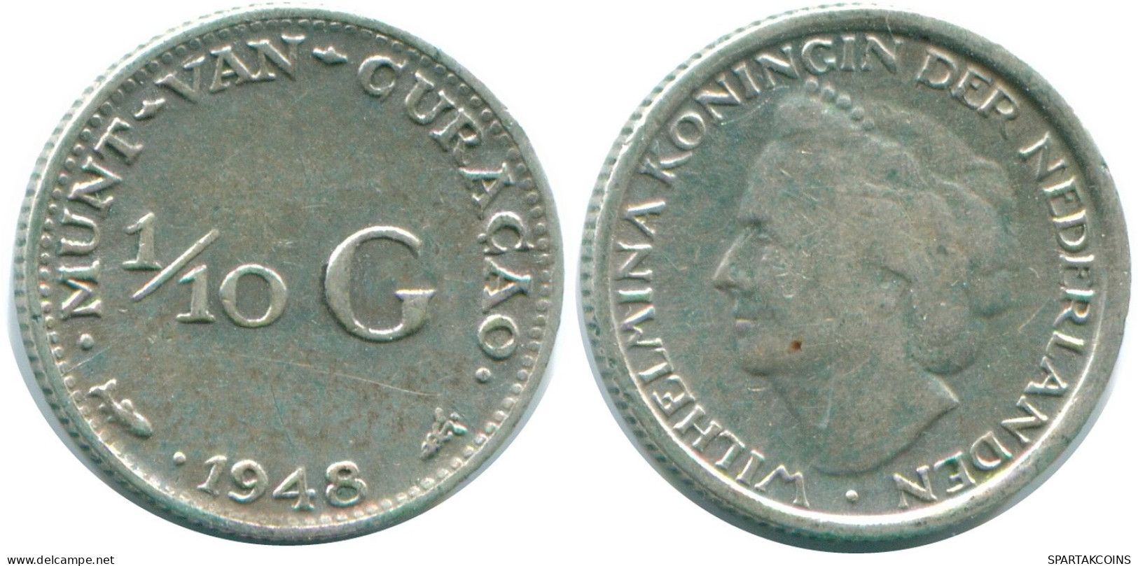 1/10 GULDEN 1948 CURACAO Netherlands SILVER Colonial Coin #NL11957.3.U.A - Curacao