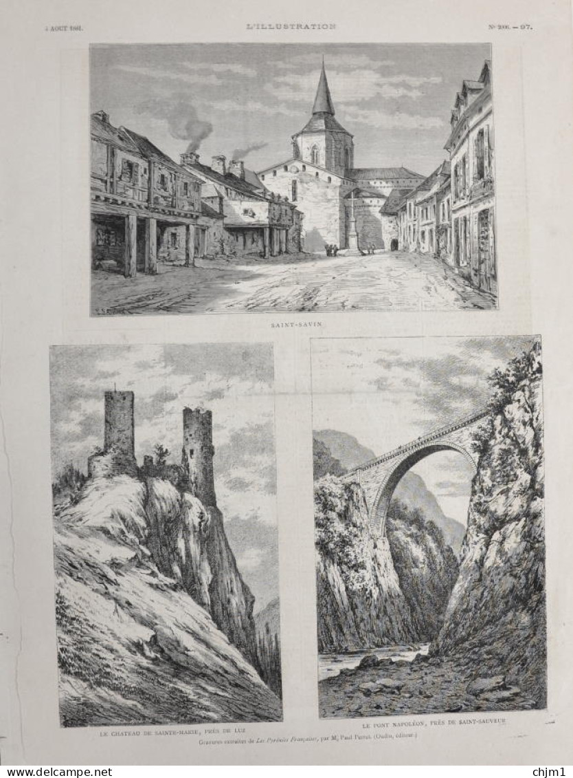 Saint-Savin - Le Château De Sainte-Marie, Près De Luz - Pont Napoléon, Près De Saint-Sauveur - Page Originale 1881 - Documents Historiques