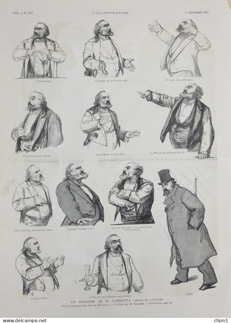 Un Discours De M. Gambetta - Gestes Et Attitudes - Page Originale 1881 - Historical Documents