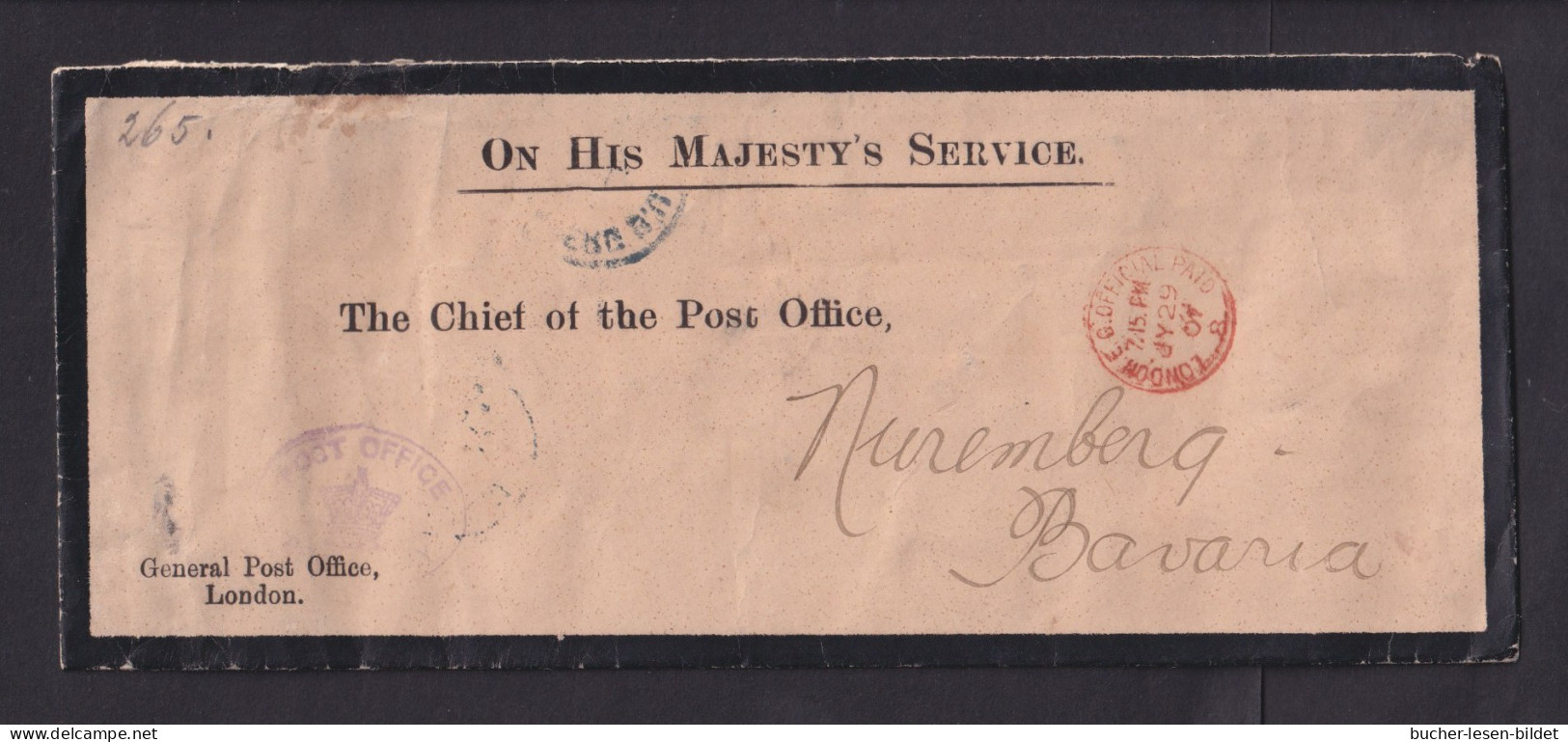1901 - Vordruck-Dienstbrief Ab London Portofrei Nach Nürnberg - Brieven En Documenten