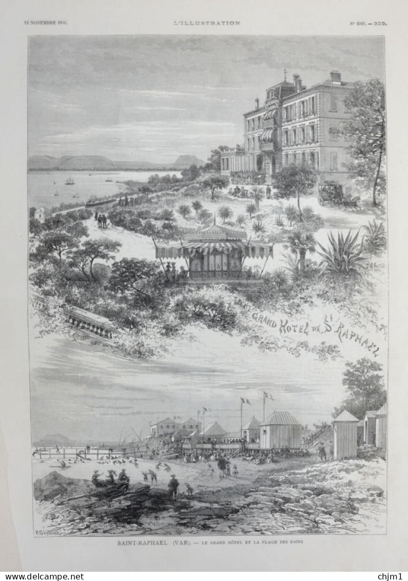 Saint-Raphael (Var) - Le Grand Hôtel Et La Plage Des Bains - Page Originale 1881 - Documents Historiques